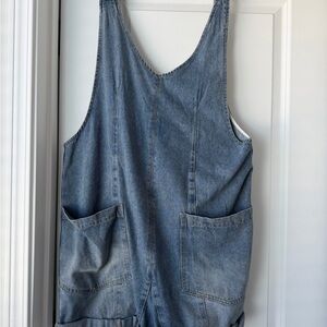Denim Utility Overalls with Front Pockets - Light Blue